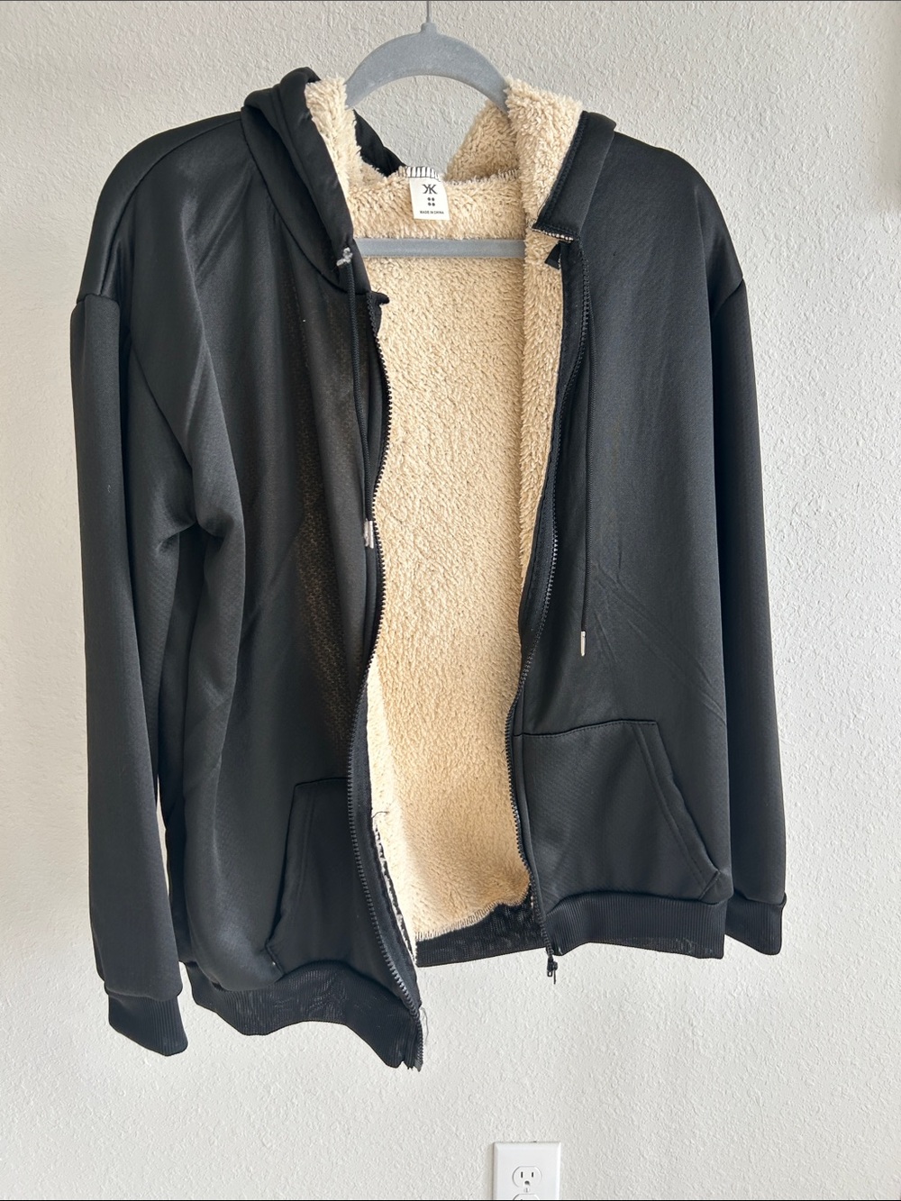 Unisex Black Sherpa-Lined Zip Hoodie